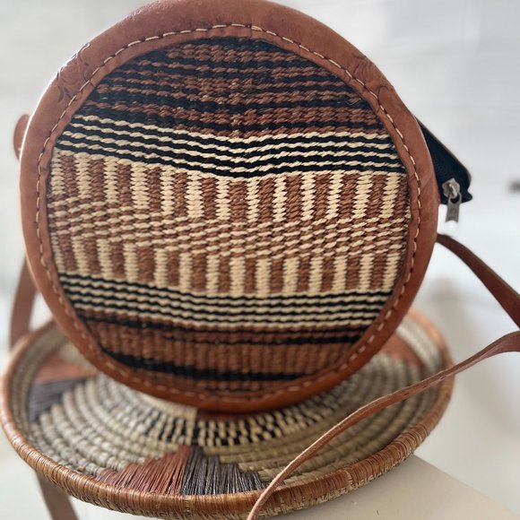Hand Crafted Bags African Handmade Leather Round Rattan Shoulder